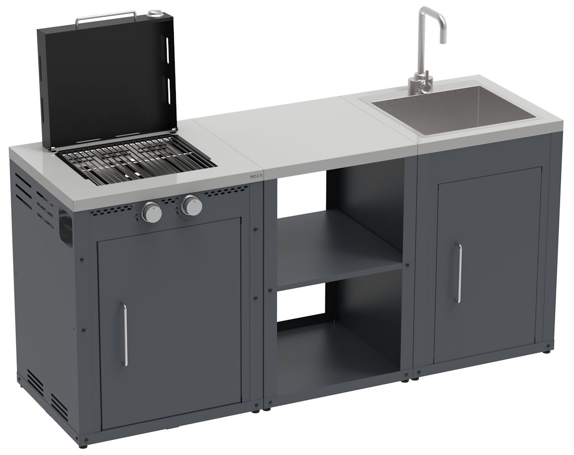 Cocina de exterior Moca con gas, balda y fregadero